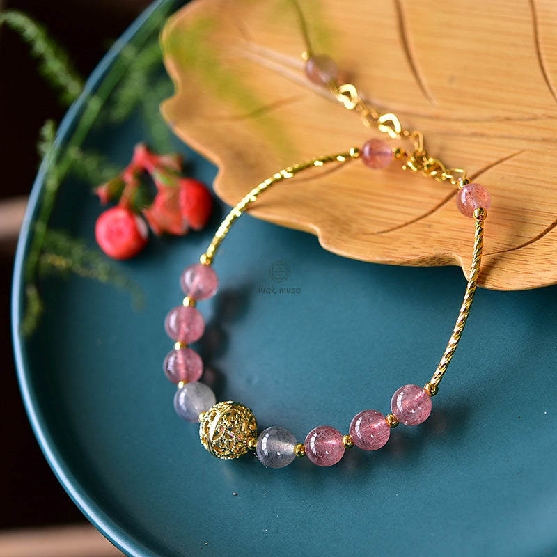 Natural Strawberry Quartz Moonstone Bracelet for Positive Energy - Image 8