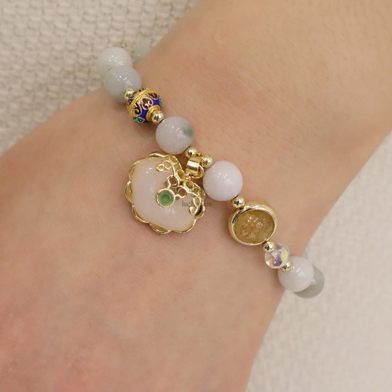Luck Muse Healing Bracelet with Strawberry Quartz, Green Crystal, and Amethyst - Image 14