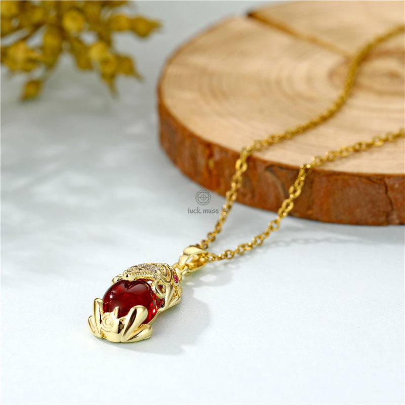 Genuine Garnet Pixiu Fortune Necklace by Luck Muse Shop - Image 2