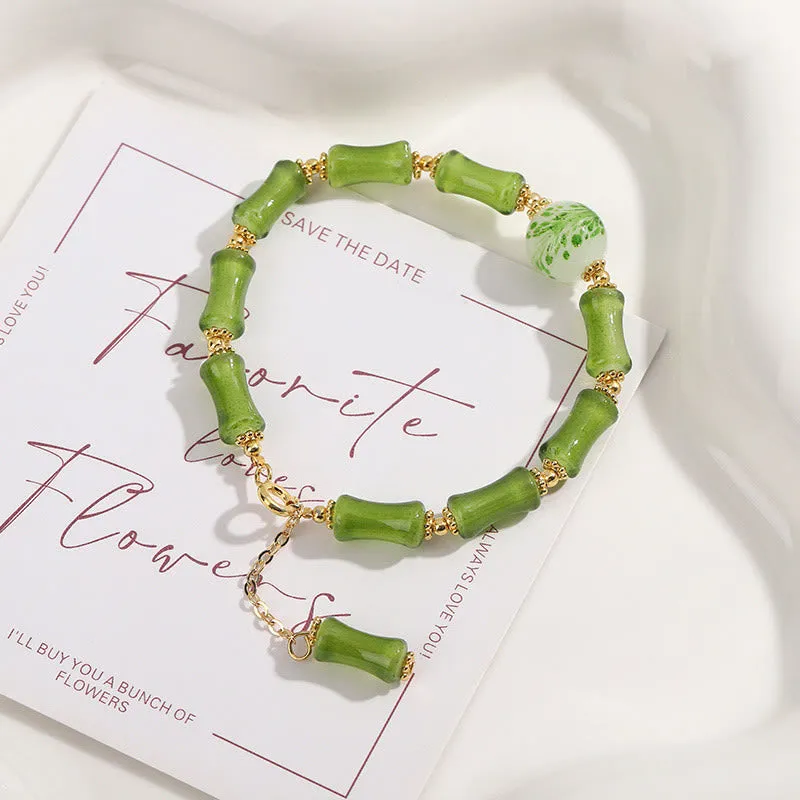 Green Bamboo Pattern Liuli Crystal Moss Agate Bracelet - Image 3