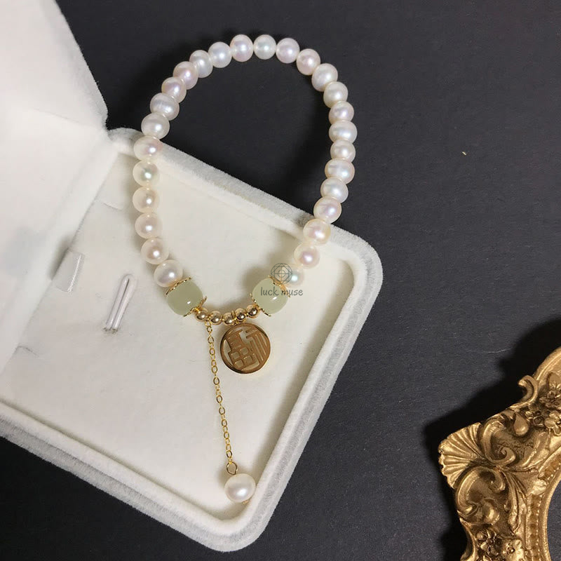 Natural Pearl Hetian Jade Happiness Wisdom Bracelet - Image 7