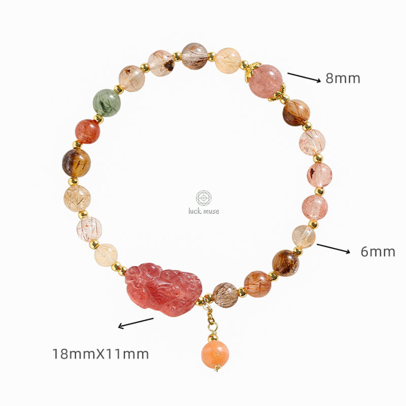 Natural Rutilated Quartz and Strawberry Quartz Wealth Bracelet with Pi Xiu - Image 8