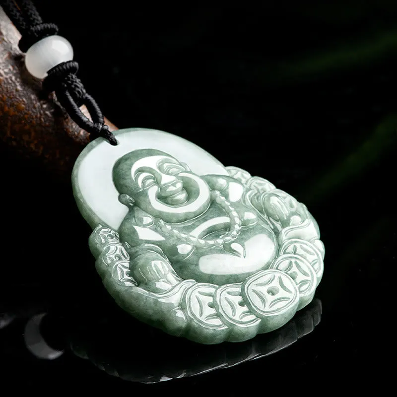 Natural Jade Laughing Buddha Coin Abundance Necklace - Luck Muse Shop - Image 4