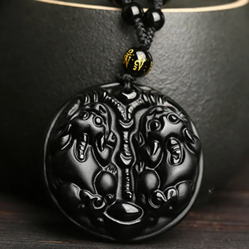 Black Obsidian Pixiu Bead Necklace Pendant - Luck Muse Purification - Image 3