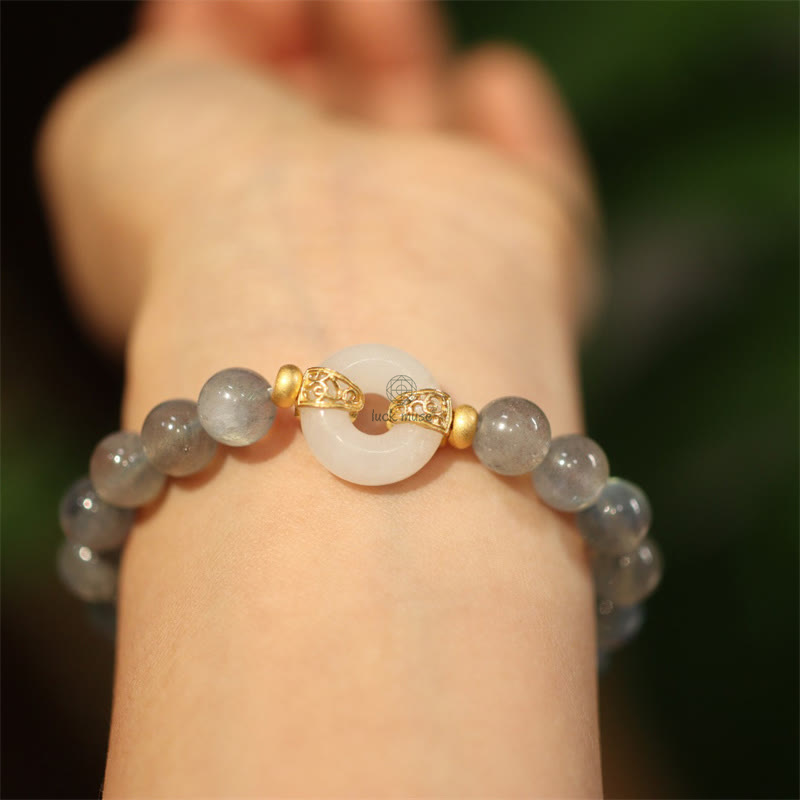 Natural Moonstone and Heitan Jade Peace Healing Bracelet - Image 5