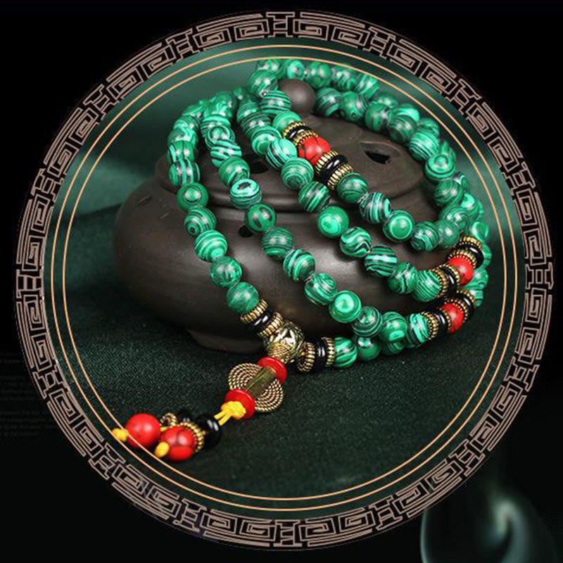 Luck Muse Tibetan Malachite 108 Mala Beaded Bracelet Necklace - Image 8