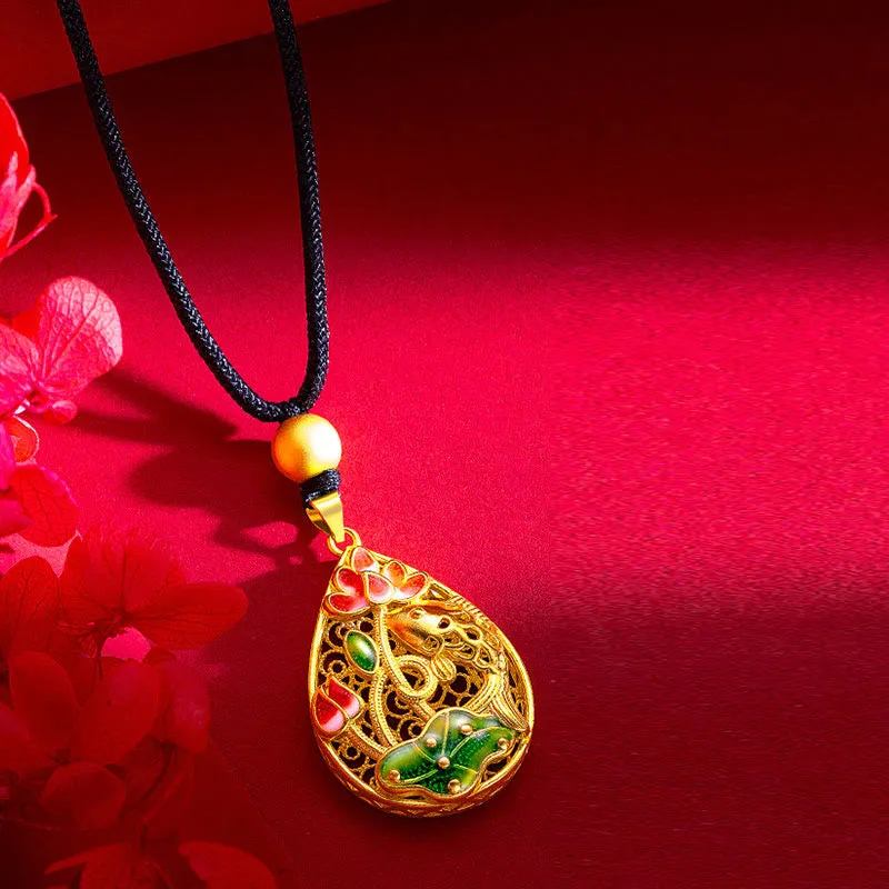 Luck Muse Koi Fish Lotus Copper Luck Necklace Pendant - Image 3
