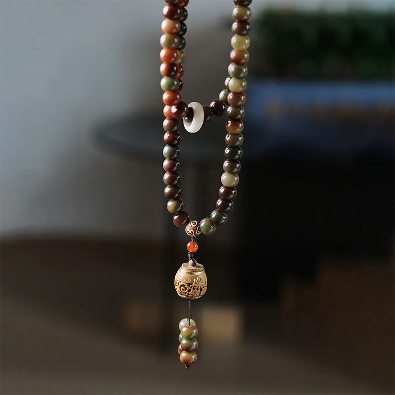 Bodhi Seed Dzi Mala Beads Bracelet - Dunhuang Color, Protect Against Evil Spirits - Image 2