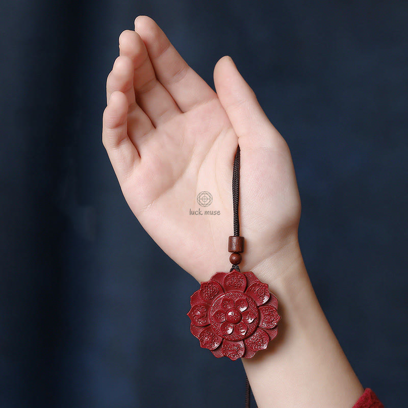 Natural Cinnabar Lotus Om Mani Padme Hum Necklace Pendant by Luck Muse Shop - Image 2