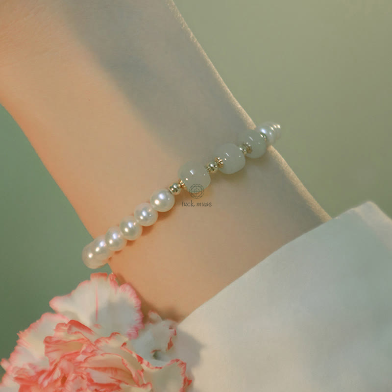 Luck Muse 14K Gold Plated Sincerity Bead Chain Bracelet with Natural Pearl, Hetian Cyan Jade, and White Jade - Image 18