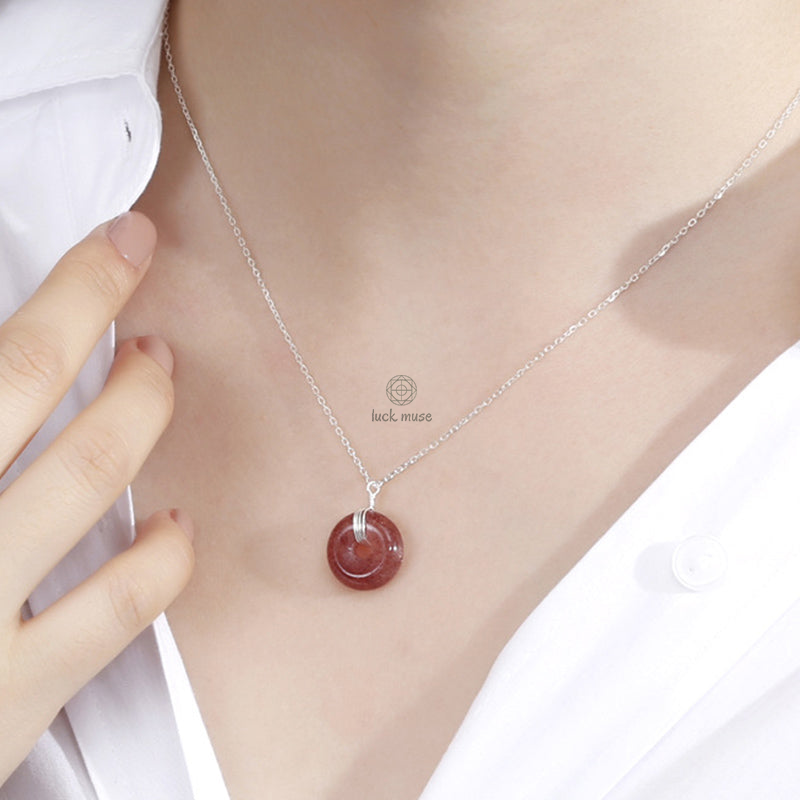Luck Muse 925 Sterling Silver Strawberry Quartz Healing Necklace - Image 10