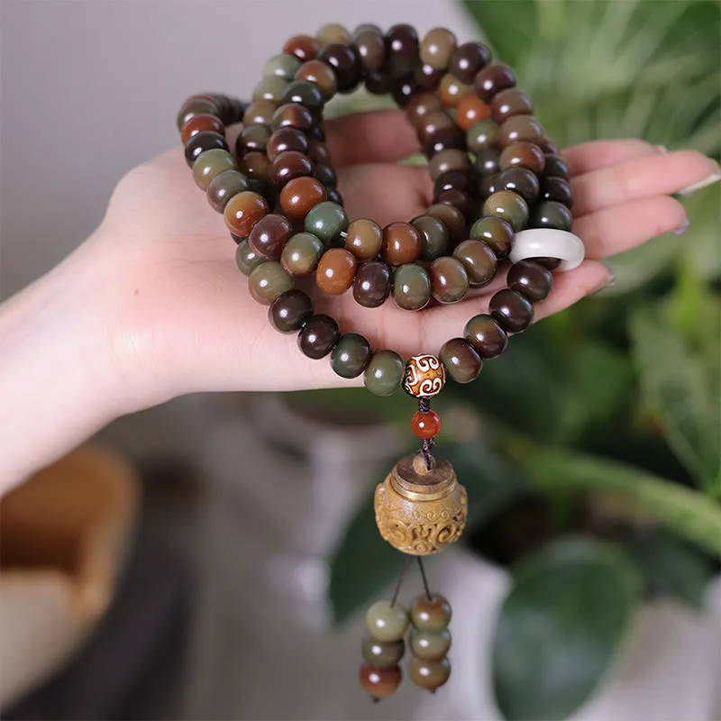Bodhi Seed Dzi Mala Beads Bracelet - Dunhuang Color, Protect Against Evil Spirits