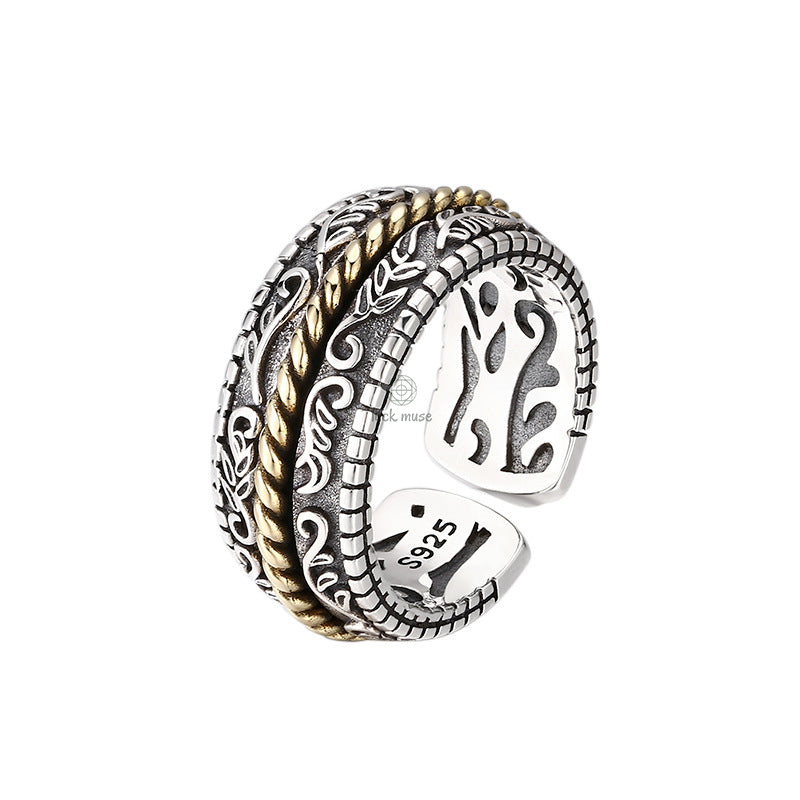 Tang Dynasty Flower Design 925 Sterling Silver Luck Muse Adjustable Ring with Luck Symbolism - Image 6