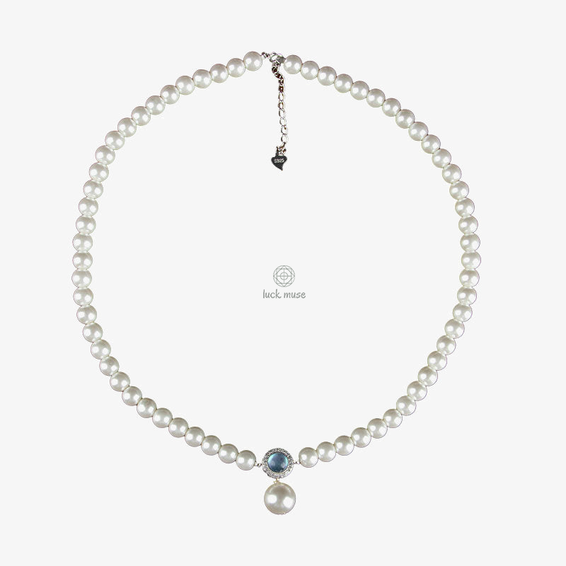 Natural Pearl Chalcedony Bead Healing Necklace with Luck Muse - Image 4