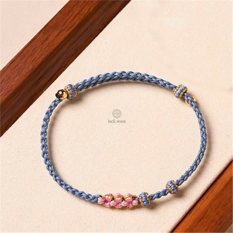 Peach Blossom Protection Braided Rope Bracelet with Luck Muse Handmade - Image 15