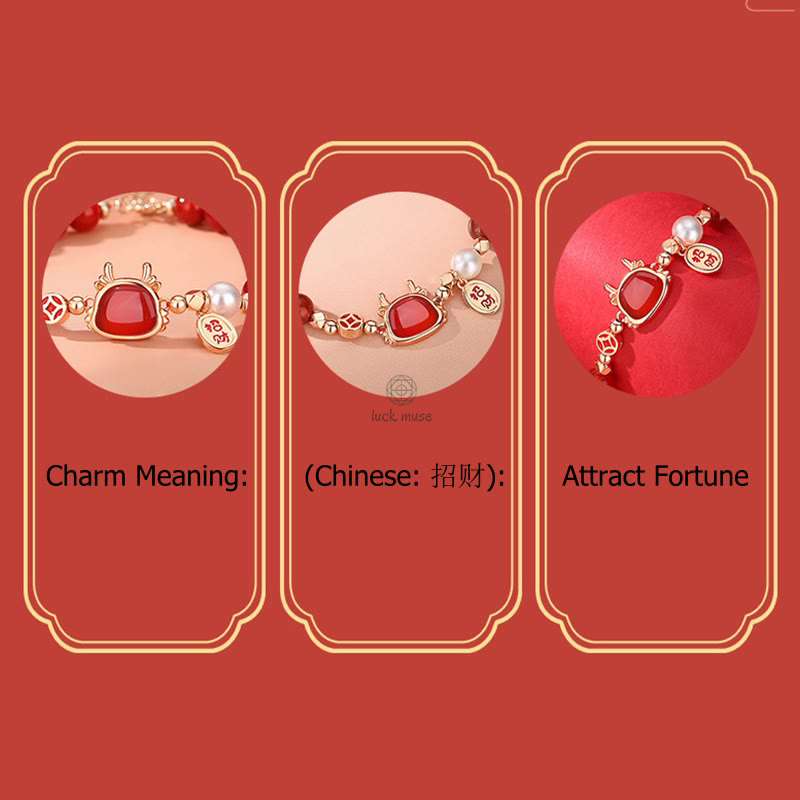 Luck Muse 925 Sterling Silver Dragon Year Natural Red Agate Hetian Jade Fortune Success Bracelet - Image 4