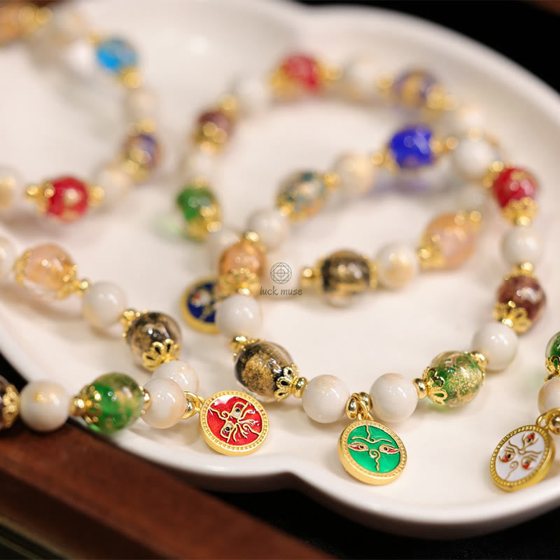 Luck Muse Tibetan Five Wealth God Fortune Charm Bracelet with Liuli Glass Beads, Incense Ash, and Porcelain Beads - Image 9