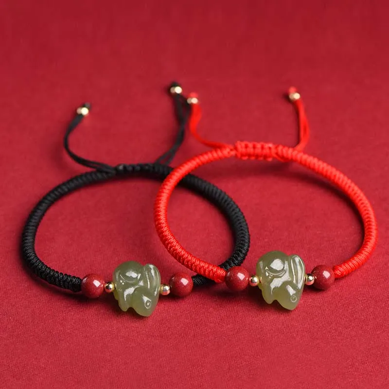 Year of the Rabbit Hetian Jade and Cinnabar Beaded Abundance Bracelet - Image 14