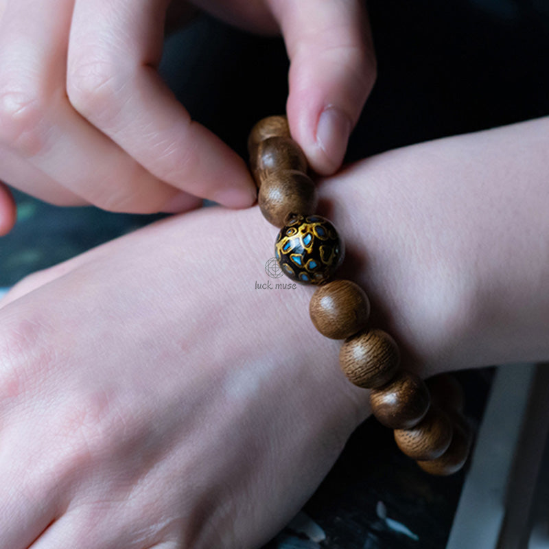 Tarakan Agarwood Amber Red Agate Laughing Buddha Meditation Bracelet - Image 11