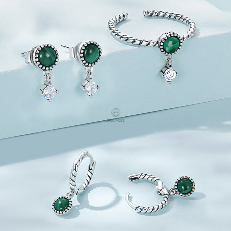 Luck Muse 925 Sterling Silver Malachite Anti-Anxiety Round Drop Earrings - Image 8