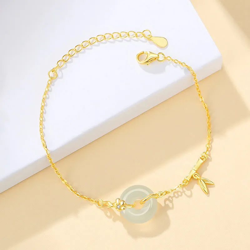 Bamboo Leaf Prosperity Chain Bracelet with 925 Sterling Silver, Hetian Jade, and Chalcedony Peace Buckle by Luck Muse Shop