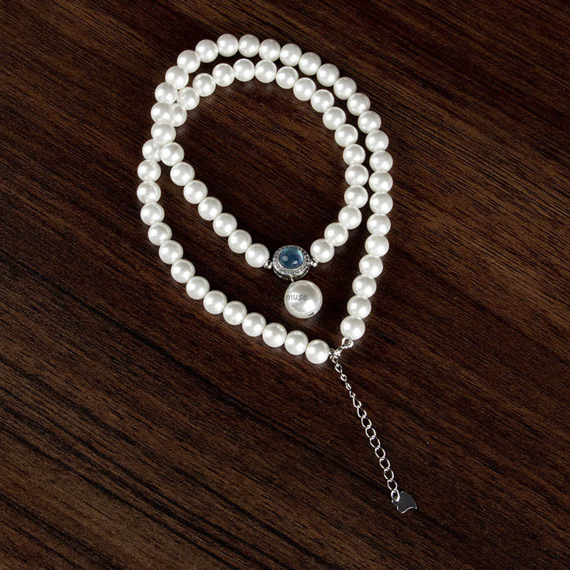 Natural Pearl Chalcedony Bead Healing Necklace with Luck Muse - Image 3