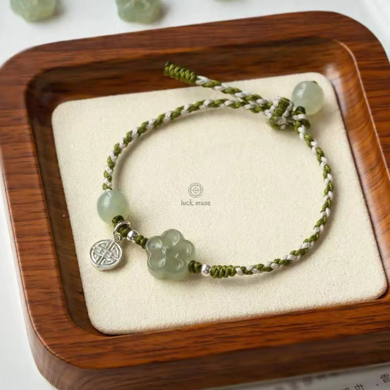 Handmade Plum Blossom Flower Jade Bracelet for Luck and Prosperity - Image 6