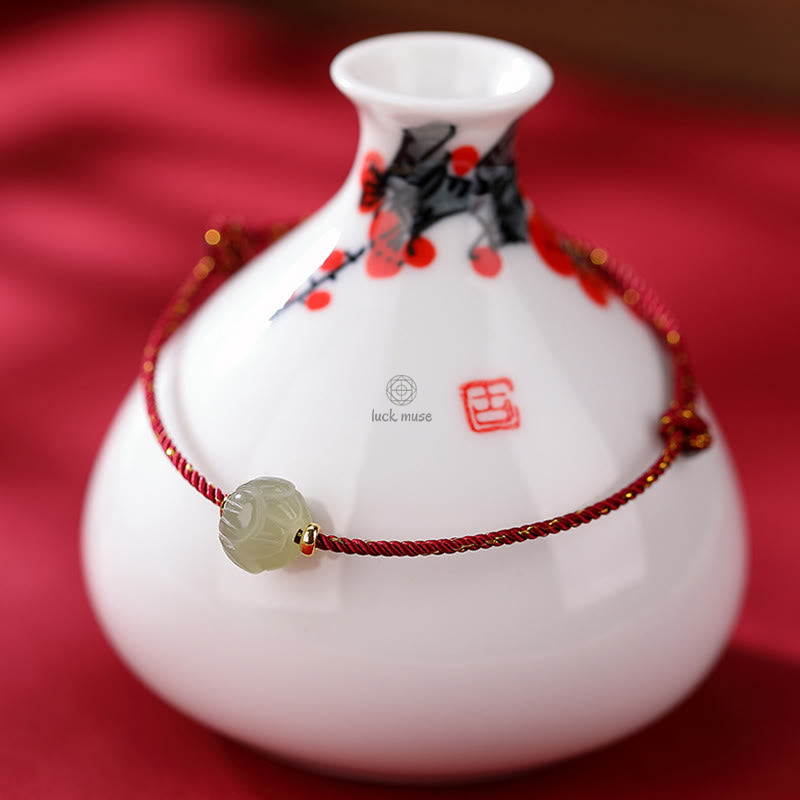 Gold-Plated Hetian Jade Lotus Luck Red String Bracelet with Luck Muse - Image 5