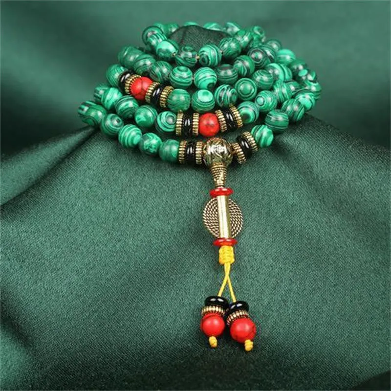 Luck Muse Tibetan Malachite 108 Mala Beaded Bracelet Necklace - Image 5