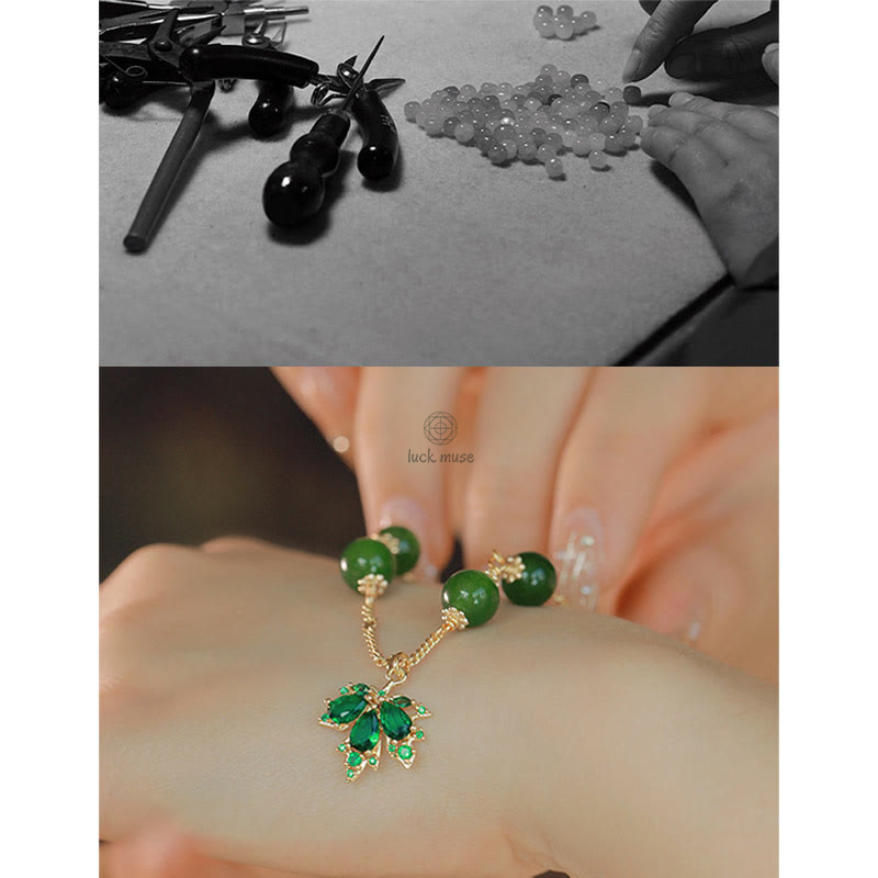 Maple Leaf Green Chalcedony Courage & Strength Bracelet with 14k Gold Plating by Luck Muse Shop - Image 12