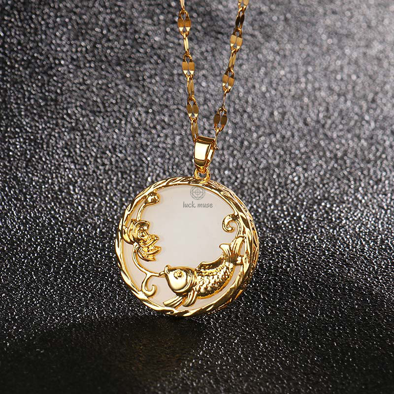 Luck Muse Natural Jade Koi Fish Luck Pendant Necklace - Image 6
