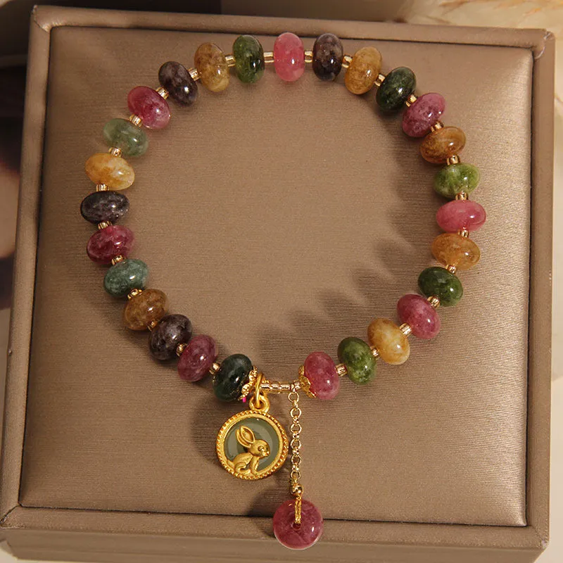 Colorful Tourmaline Rabbit Charm Bracelet - Positive Energy Zen Jewelry - Image 2