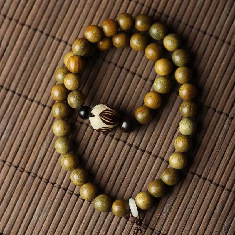 Bodhi Seed and Green Sandalwood Lotus Double Wrap Bracelet - Image 4