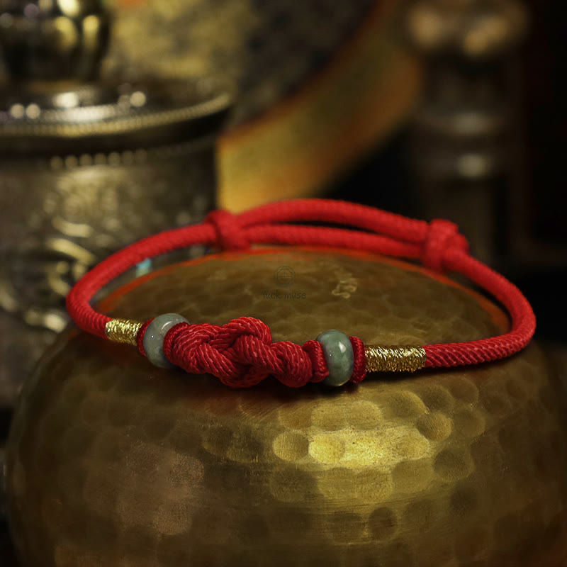 Red String Jade Fortune Knot Bracelet - Luck Muse Luck Braided String - Image 6