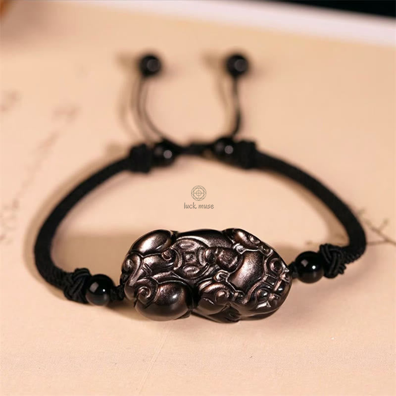 Natural Obsidian Amethyst Citrine PiXiu Wealth Bracelet - Image 9