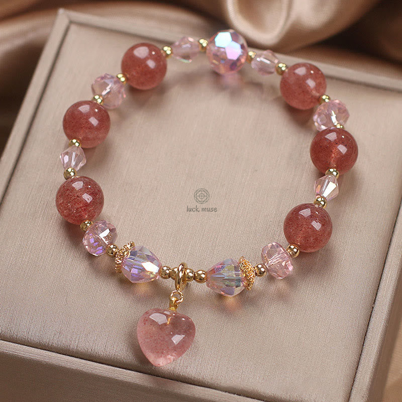 Luck Muse Strawberry Quartz Crystal Love Heart Bracelet - Image 6