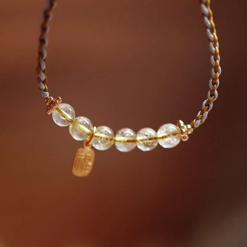 Luck Muse 925 Sterling Silver Natural Jade Gourd Rutilated Quartz Fu Character Lucky Braid Bracelet - Image 9