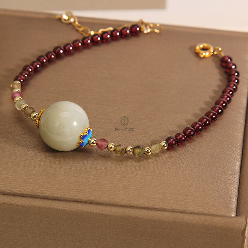 Garnet and Jade Beaded Luck Muse Peace Bracelet with Protection Buckle - Image 3