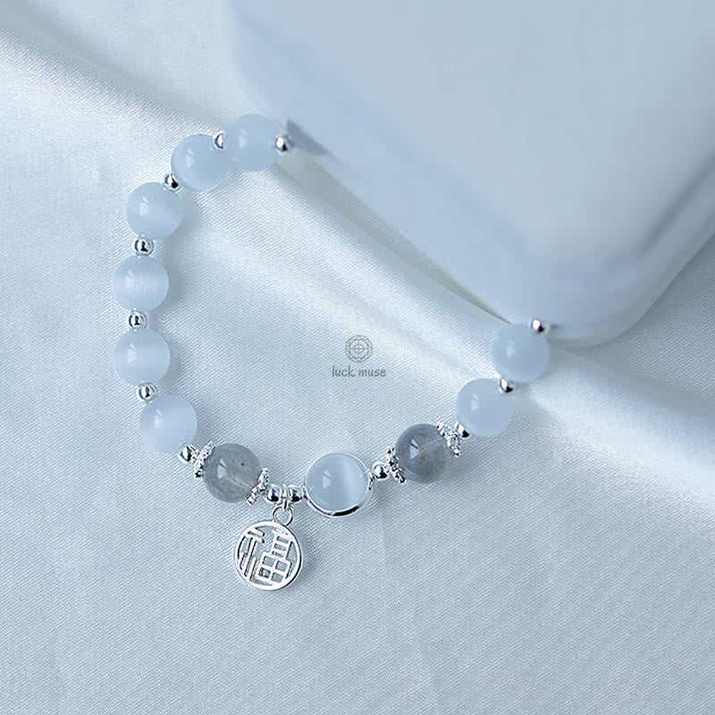 Luck Muse Cat's Eye Moonstone Charm Bracelet - Fu Character Ball Support - Image 3