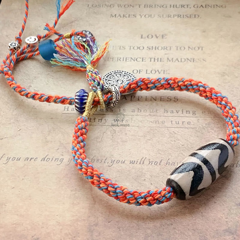 Tibetan 925 Sterling Silver Om Mani Padme Hum Handmade Dzi Bead Protection Bracelet - Image 6