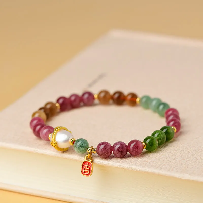Luck Muse Multicolored Tourmaline Pearl Charm Bracelet - Image 2