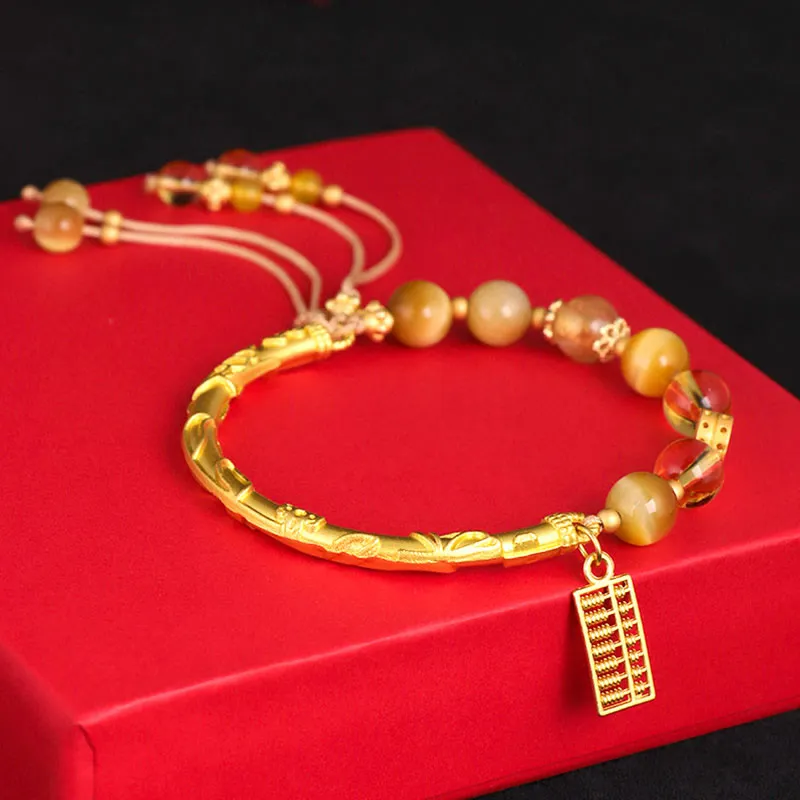 Natural Tiger Eye Citrine Abacus Bracelet for Protection with Luck Muse - Image 4