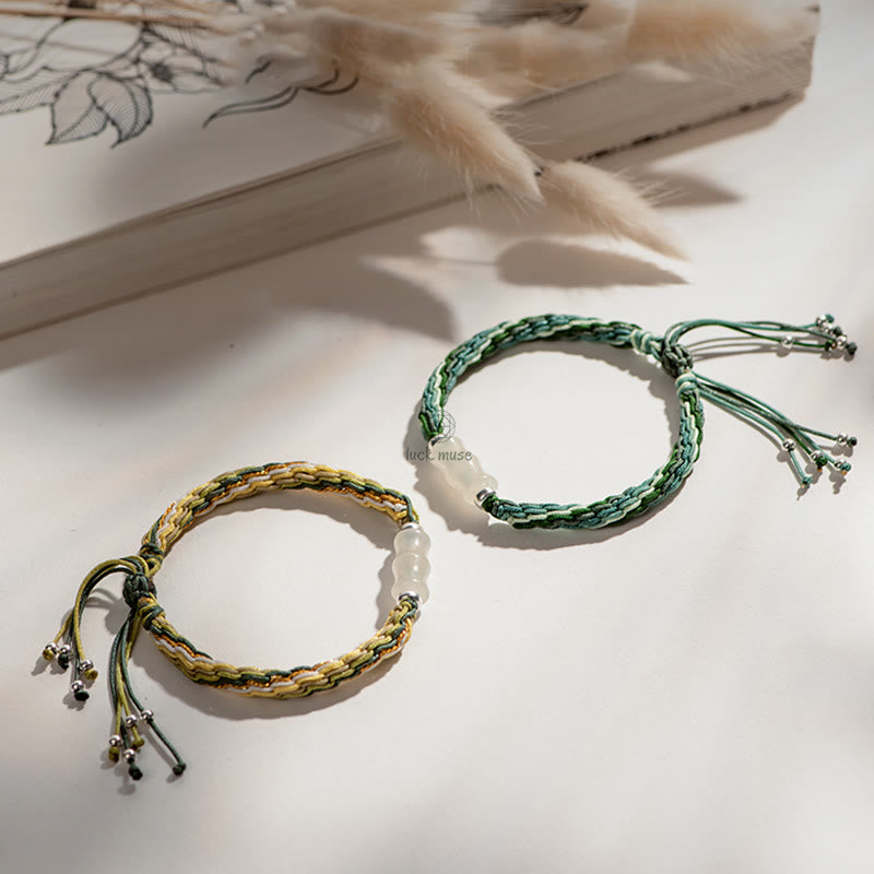Bamboo Samsara Knot White Jade Bracelet for Wealth, Luck, and Strength - Image 2