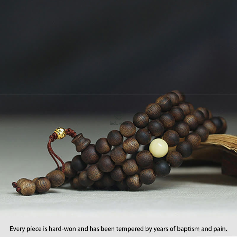 Luck Muse 999 Gold Tarakan 108 Mala Beads Bracelet with Agarwood & Amber for Evil Spirits Protection - Image 15
