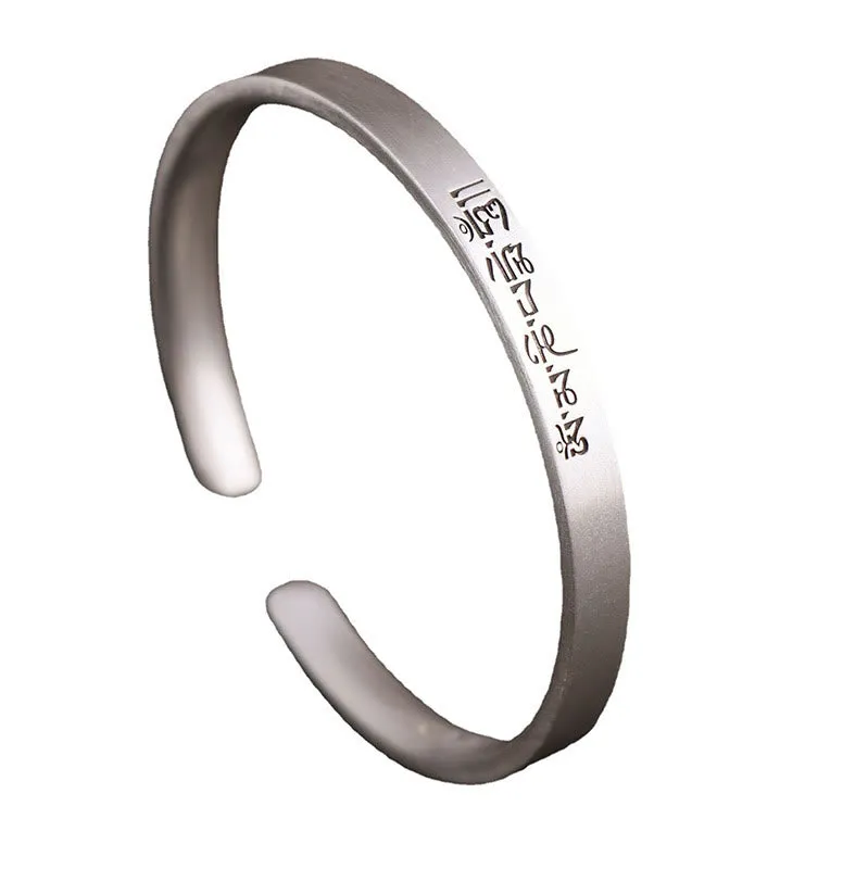 999 Sterling Silver Om Mani Padme Hum Lotus Engraved Peace Bracelet Bangle - Image 7