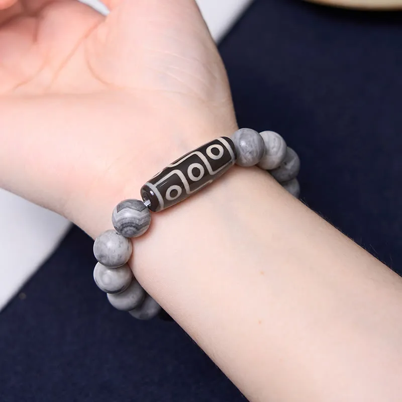 Luck Muse Tibetan Nine-Eye Dzi Picasso Jasper Healing Bracelet - Image 7
