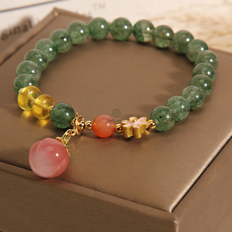 Natural Green Strawberry Quartz Love Peach Charm Bracelet by Luck Muse Shop - Image 6