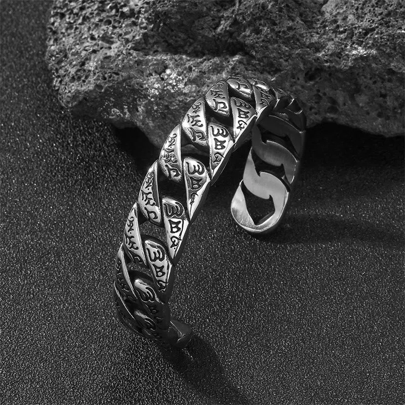 Tibetan Om Mani Padme Hum Mantra Titanium Steel Bangle Bracelet - Peaceful Design - Image 2