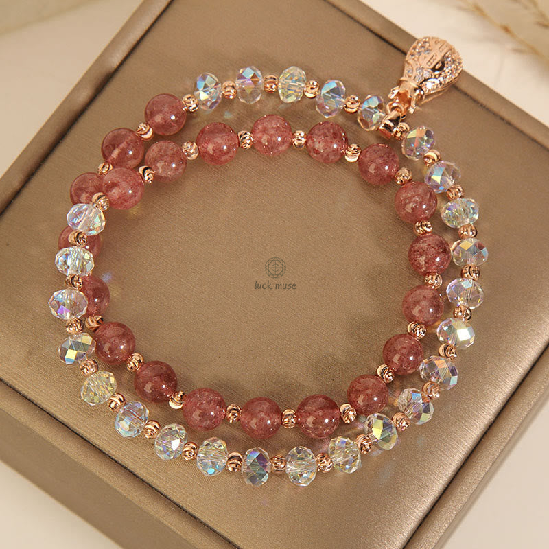 Luck Muse Strawberry Quartz & White Crystal Money Bag Charm Bracelet - Image 12