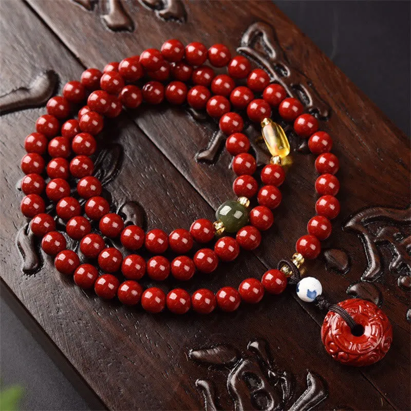 Tibetan Cinnabar Peace Buckle Triple Wrap Blessing Bracelet Mala by Luck Muse Shop